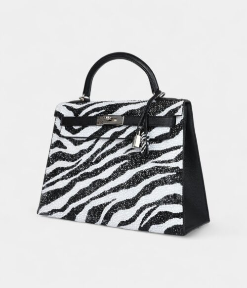 Hermès Kelly 32 Zebra Black Epsom Palladium Hardware