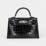 Hermès Kelly II Sellier Mini Black Shiny Alligator Palladium Hardware