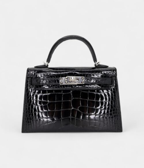 Hermès Kelly II Sellier Mini Black Shiny Alligator Palladium Hardware