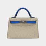 Hermès Kelly II Sellier Mini Beton/Bluette Ostrich Palladium Hardware