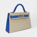 Hermès Kelly II Sellier Mini Beton/Bluette Ostrich Palladium Hardware