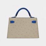 Hermès Kelly II Sellier Mini Beton/Bluette Ostrich Palladium Hardware