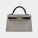 Hermès Kelly II Sellier Mini Gris Perle/Black Matte Alligator Permabrass Hardware