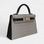 Hermès Kelly II Sellier Mini Gris Perle/Black Matte Alligator Permabrass Hardware