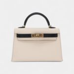 Hermès Kelly II Sellier Mini Nata/Black Chèvre Leather Permabrass Hardware