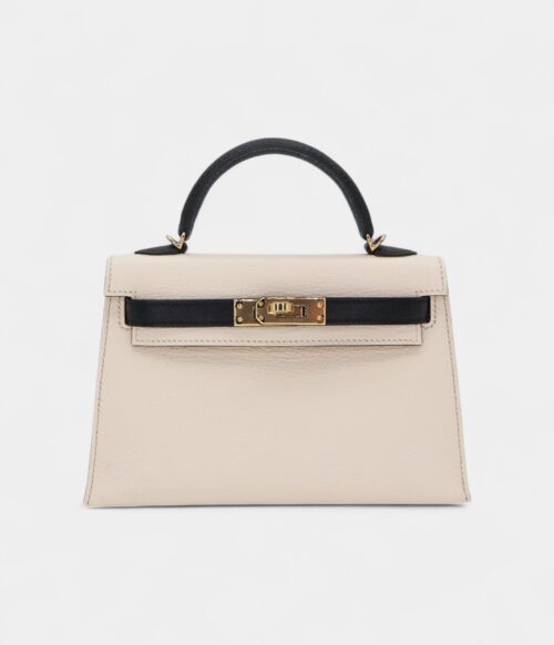 Hermès Kelly II Sellier Mini Nata/Black Chèvre Leather Permabrass Hardware