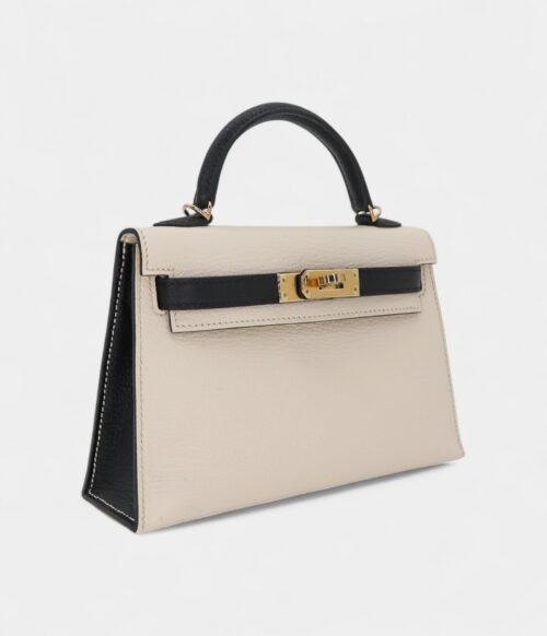 Hermès Kelly II Sellier Mini Nata/Black Chèvre Leather Permabrass Hardware