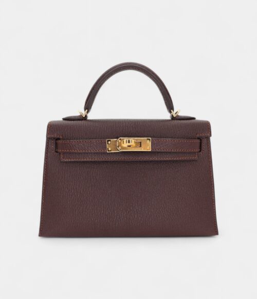 Hermès Kelly II Sellier Mini Verso Havane/Gris Touretelle Chèvre Leather Gold Hardware