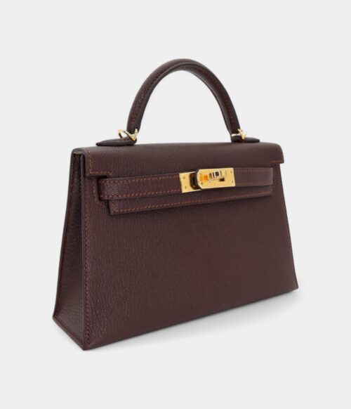 Hermès Kelly II Sellier Mini Verso Havane/Gris Touretelle Chèvre Leather Gold Hardware
