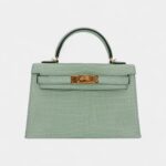 Hermès Kelly II Sellier Mini Vert D'eau Matte Porosus Crocodile Gold Hardware