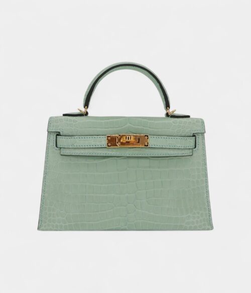 Hermès Kelly II Sellier Mini Vert D'eau Matte Porosus Crocodile Gold Hardware