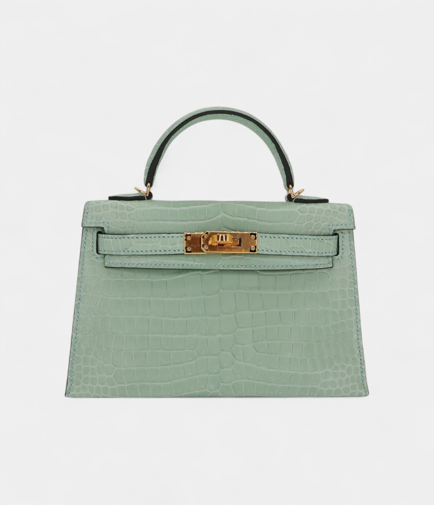 Hermès Kelly II Sellier Mini Vert D'eau Matte Porosus Crocodile Gold Hardware