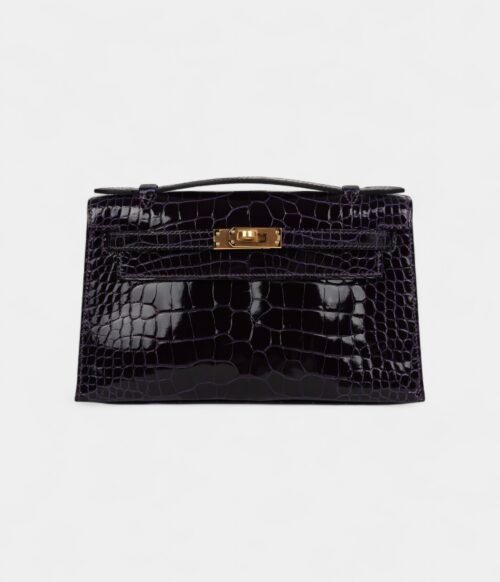 Hermès Kelly Pochette Amethyst Shiny Alligator Gold Hardware