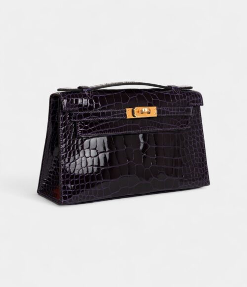 Hermès Kelly Pochette Amethyst Shiny Alligator Gold Hardware