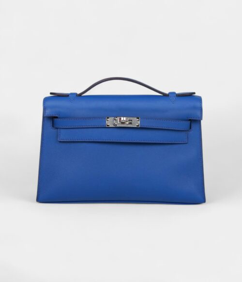 Hermès Kelly Pochette Bleu Royal Swift Palladium Hardware