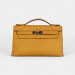 Hermès Kelly Pochette Jaune Ambre Swift Palladium Hardware