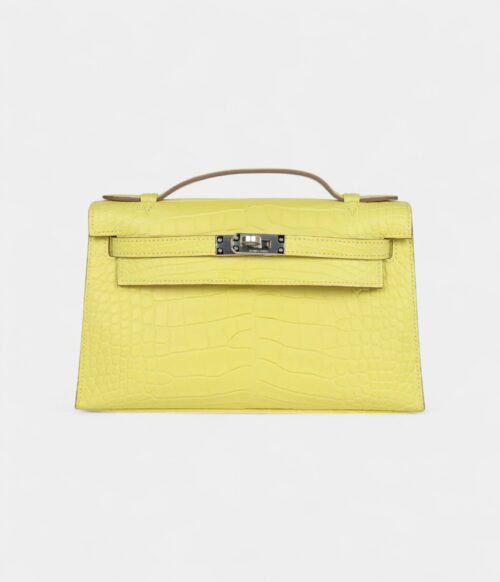 Hermès Kelly Pochette Lime Matte Alligator Palladium Hardware
