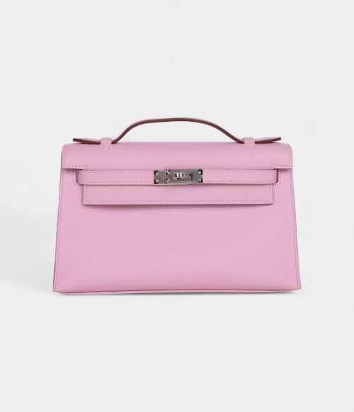 Hermès Kelly Pochette Mauve Sylvestre Swift Palladium Hardware