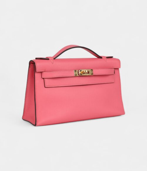 Hermès Kelly Pochette Rose Azalee Swift Gold Hardware