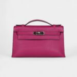 Hermès Kelly Pochette Rose Pourpre Swift Palladium Hardware
