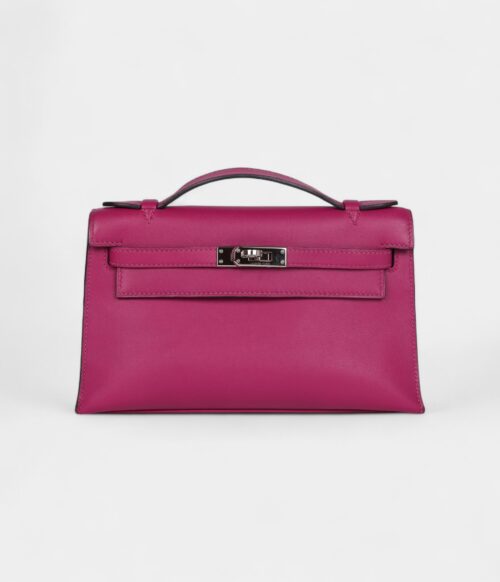 Hermès Kelly Pochette Rose Pourpre Swift Palladium Hardware
