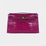 Hermès Kelly Pochette Rose Scheherazade Shiny Alligator Gold Hardware