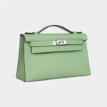 Hermès Kelly Pochette Vert Criquet Swift Palladium Hardware