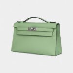 Hermès Kelly Pochette Vert Criquet Swift Palladium Hardware
