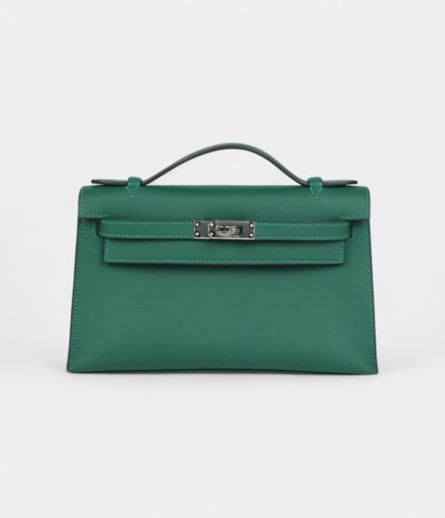 Hermès Kelly Pochette Vert Moyen Swift Palladium Hardware