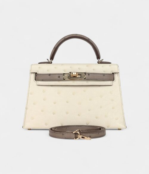 Hermès Kelly Sellier 20 Beton and Gris Tourterelle Ostrich Permabrass Hardware