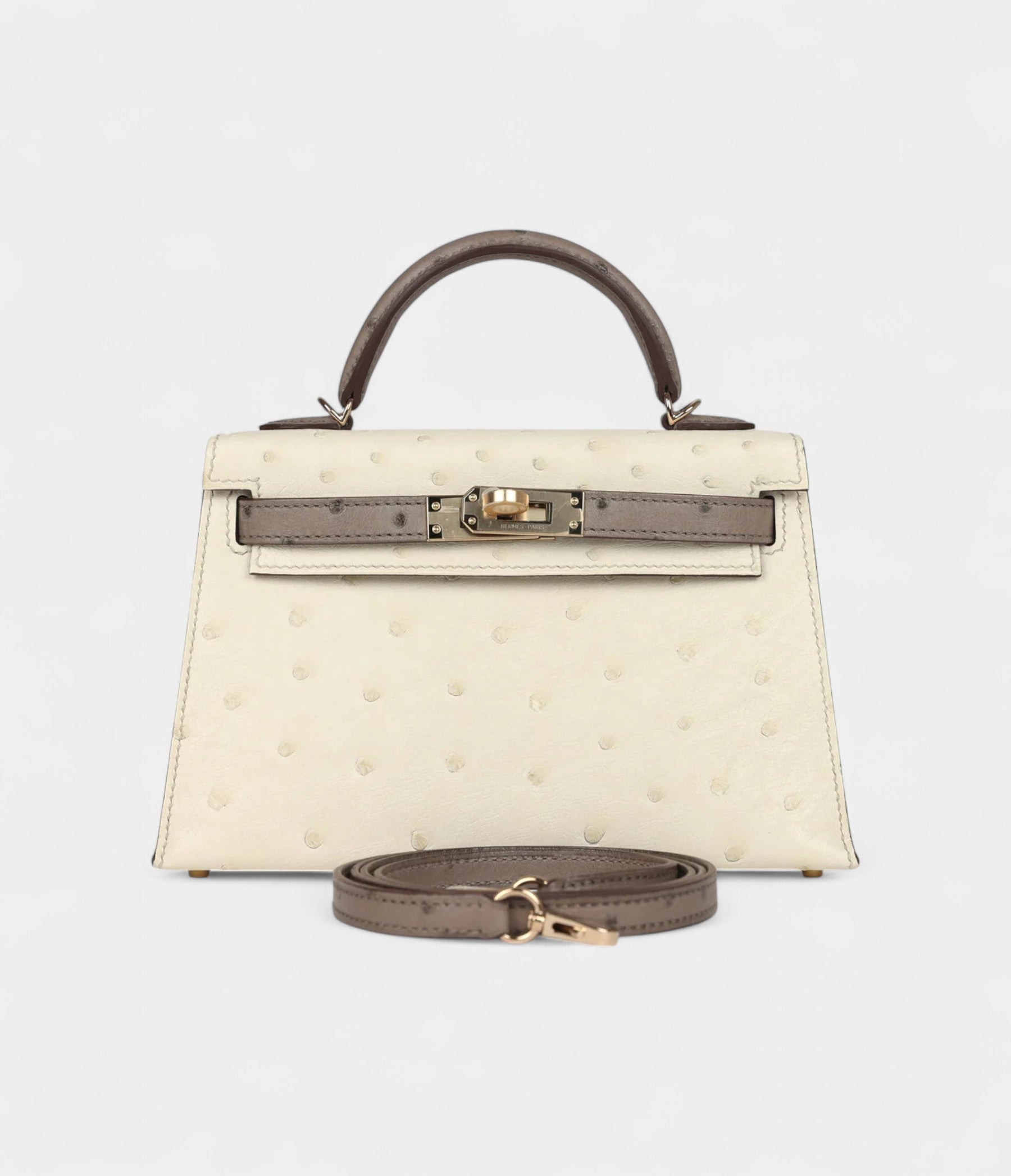 Hermès Kelly Sellier 20 Beton and Gris Tourterelle Ostrich Permabrass Hardware