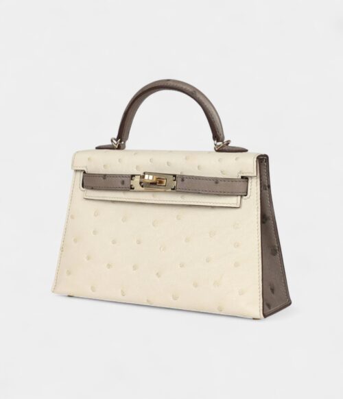 Hermès Kelly Sellier 20 Beton and Gris Tourterelle Ostrich Permabrass Hardware