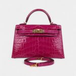 Hermès Kelly Sellier 20 Rose Scheherazade Shiny Alligator Gold Hardware