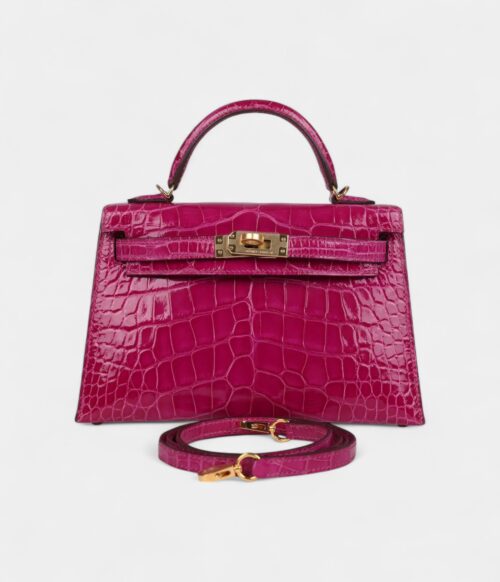 Hermès Kelly Sellier 20 Rose Scheherazade Shiny Alligator Gold Hardware