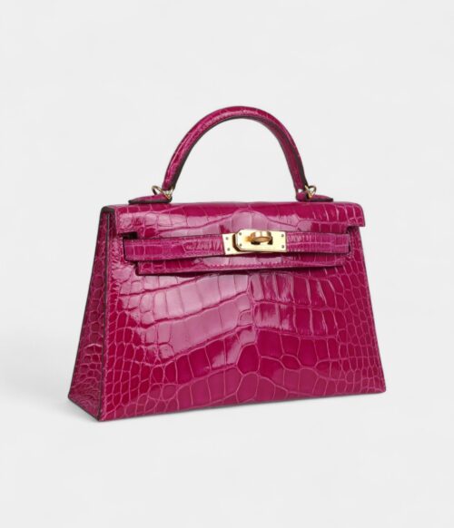 Hermès Kelly Sellier 20 Rose Scheherazade Shiny Alligator Gold Hardware
