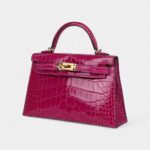 Hermès Kelly Sellier 20 Rose Scheherazade Shiny Alligator Gold Hardware