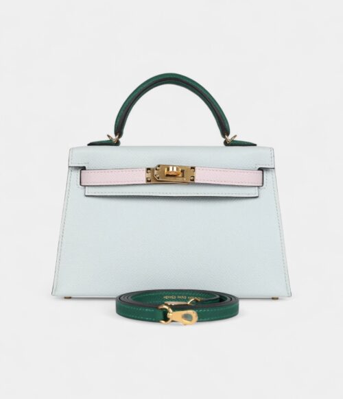 Hermès Kelly Sellier 20 Tri-color Platinum Grey, Pale Mauve and Medium Green Epsom Gold Hardware