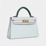 Hermès Kelly Sellier 20 Tri-color Platinum Grey, Pale Mauve and Medium Green Epsom Gold Hardware