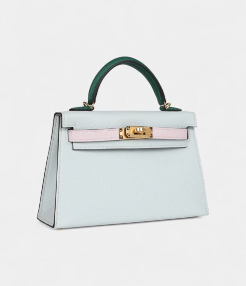 Hermès Kelly Sellier 20 Tri-color Platinum Grey, Pale Mauve and Medium Green Epsom Gold Hardware