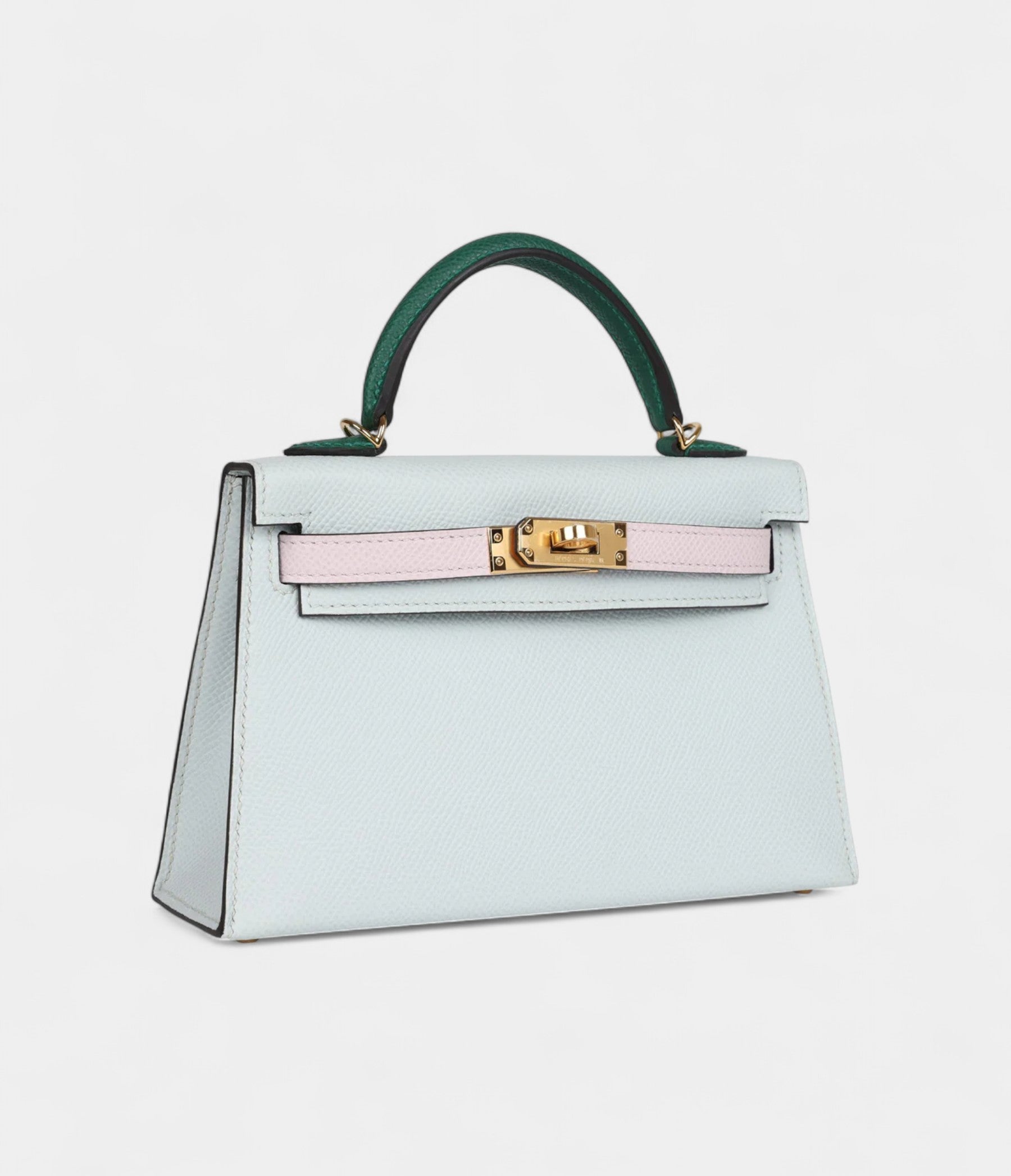 Hermès Kelly Sellier 20 Tri-color Platinum Grey, Pale Mauve and Medium Green Epsom Gold Hardware
