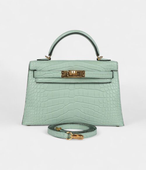 Hermès Kelly Sellier 20 Vert D'Eau Matte Alligator Gold Hardware