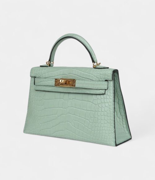 Hermès Kelly Sellier 20 Vert D'Eau Matte Alligator Gold Hardware