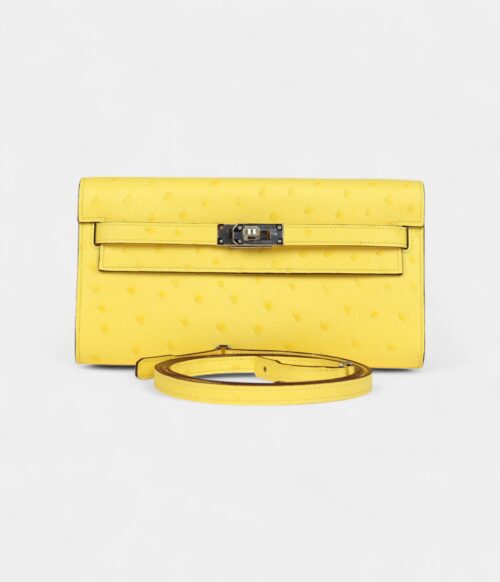 Hermès Kelly To Go Wallet Jaune Citron Ostrich Palladium Hardware