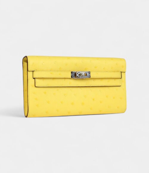 Hermès Kelly To Go Wallet Jaune Citron Ostrich Palladium Hardware