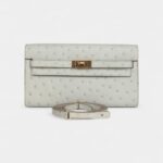 Hermès Kelly Wallet To Go Gris Perle Ostrich Gold Hardware