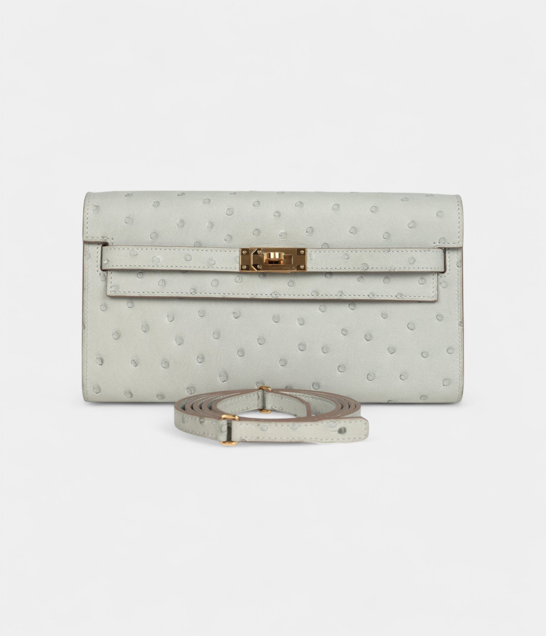 Hermès Kelly Wallet To Go Gris Perle Ostrich Gold Hardware