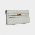 Hermès Kelly Wallet To Go Gris Perle Ostrich Gold Hardware