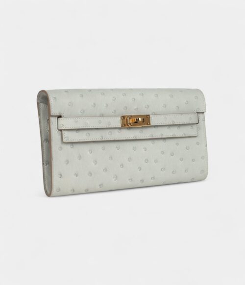 Hermès Kelly Wallet To Go Gris Perle Ostrich Gold Hardware
