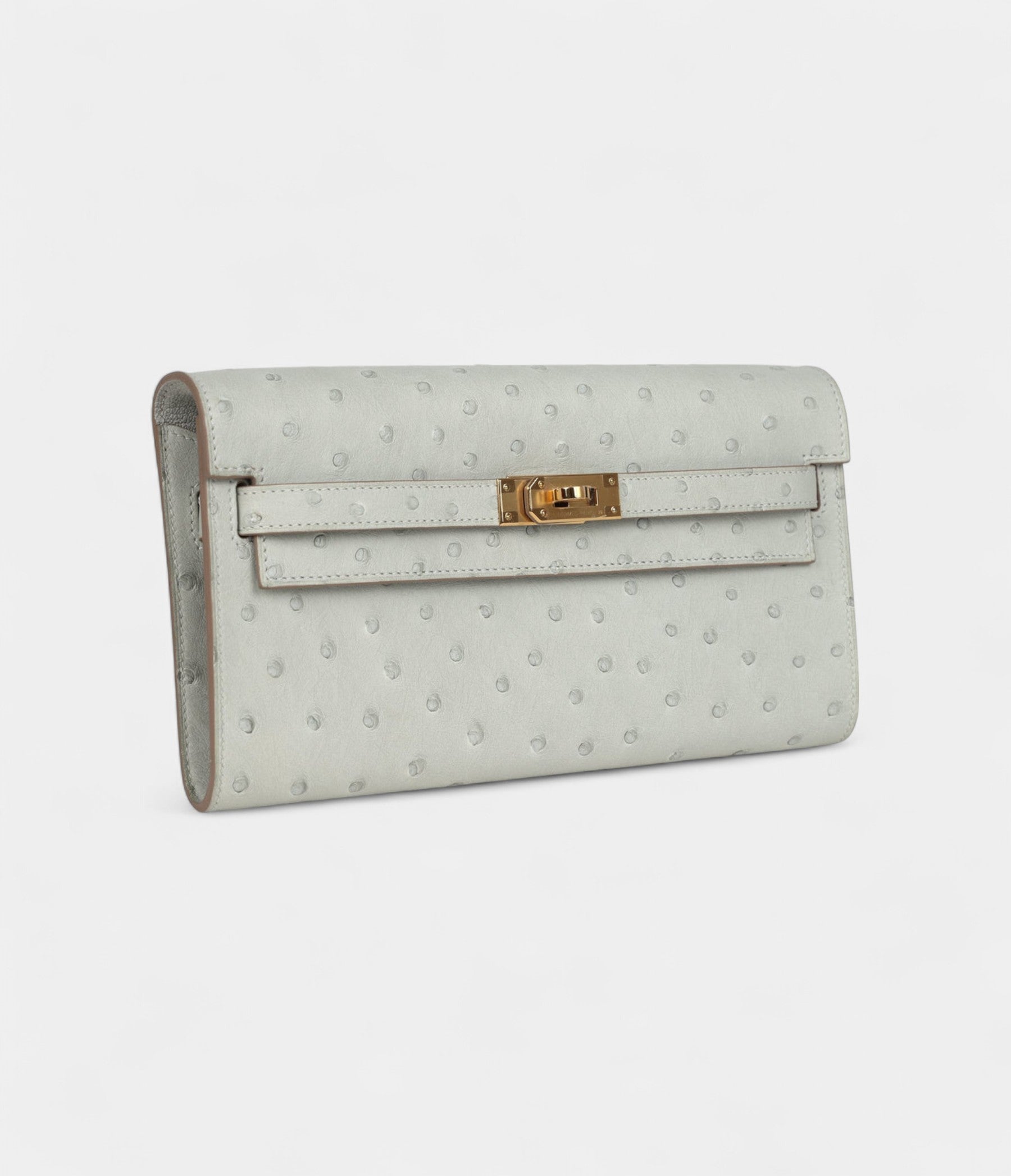 Hermès Kelly Wallet To Go Gris Perle Ostrich Gold Hardware