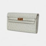 Hermès Kelly Wallet To Go Gris Perle Ostrich Gold Hardware